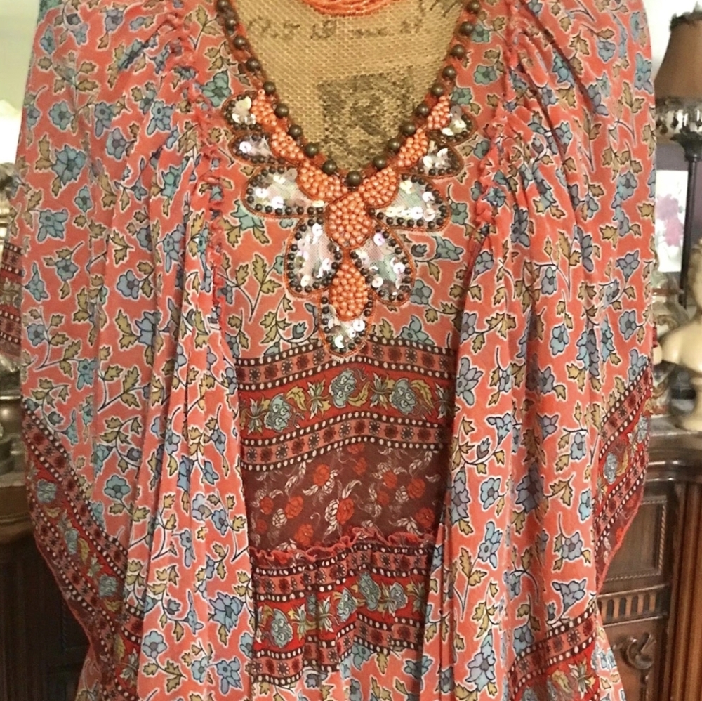 Moda International Orange and Brown Floral Top - Picture 5 of 6
